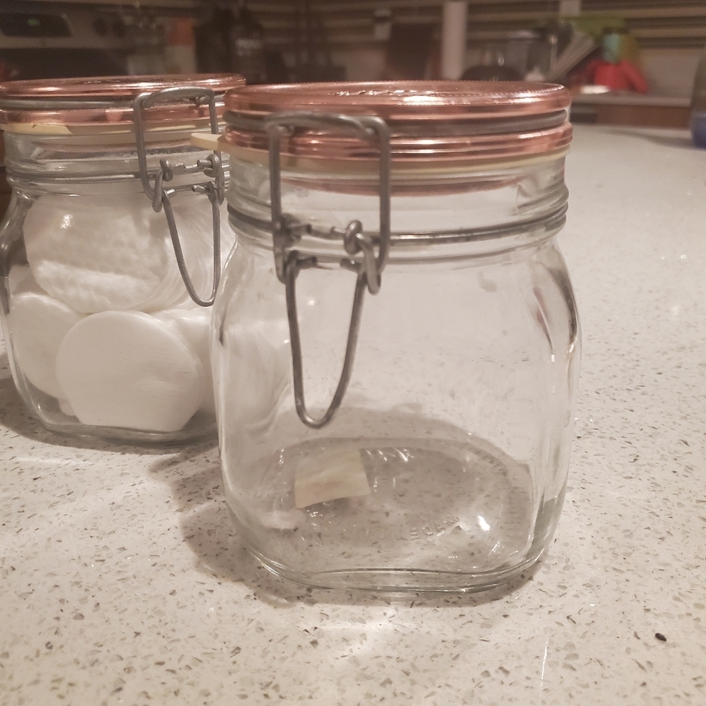 Set 2 Bormioli Rocco Mason Jars Rose Gold Lids Glass Container Storage Organizer - Picture 3 of 5